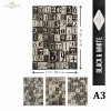 seria Black & White - Czarny & Biały, geometyczne czarno-białe wzory, cyfry, litery*Mulberry Decoupage Paper FPA3009 Black & White Series - Black & White, geometric black and white patterns, numbers, letters*Papel para decoupage Mulberry